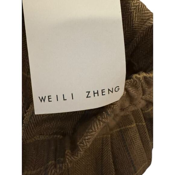 Weili Zheng NEW Wide Leg Trousers Size XS Old School Check Plaid Herringbone Tan - Picture 7 of 8